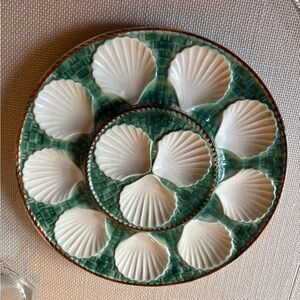 Longchamp Antique Oyster Green and White Serving Platter